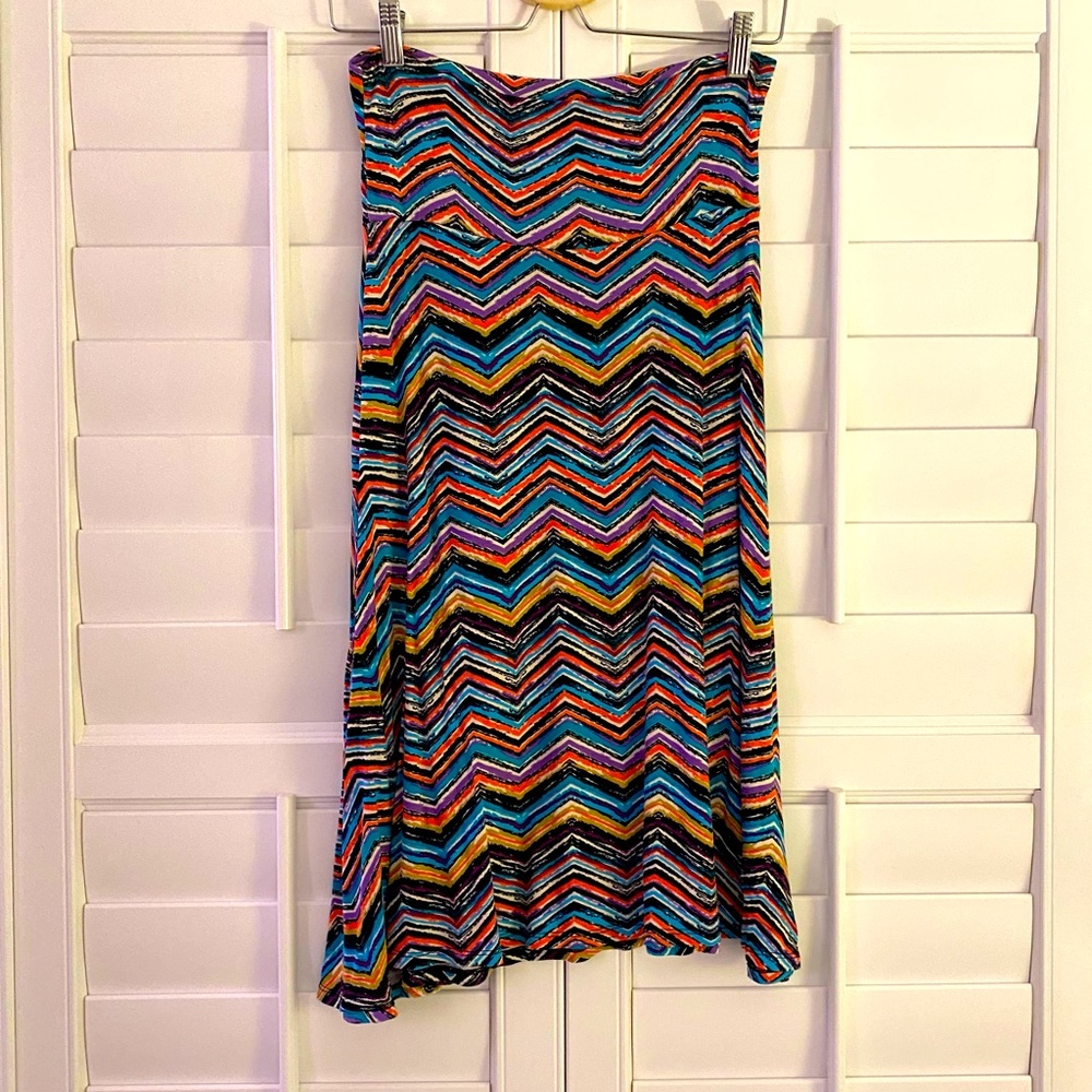 LuLaRoe Skirt, Small, fun black, teal, orange, gold, purple and white design!